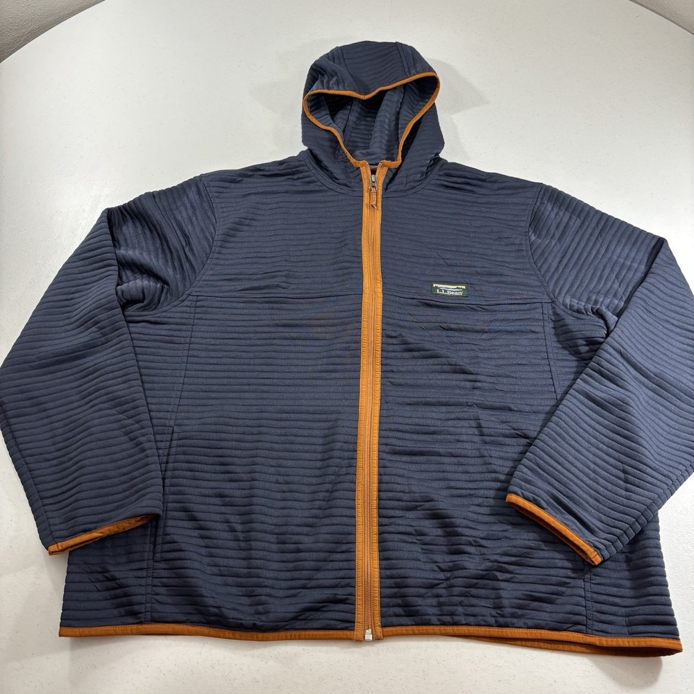 LL Bean Airlight Knit Hoodie Sweatshirt Full Zip Navy Blue Size XXL 507451 EUC!
